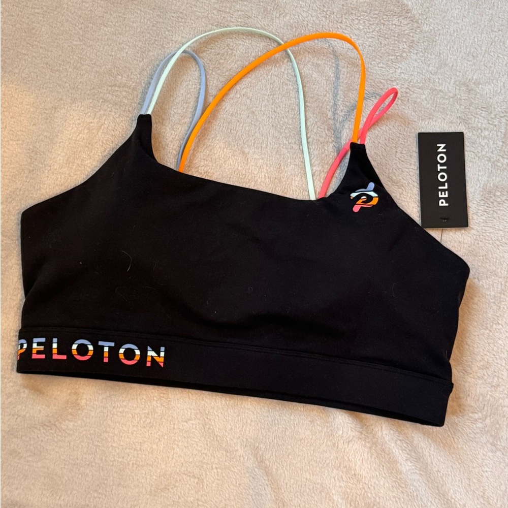 Peloton Women's Black Sports Bra with Colorful Straps